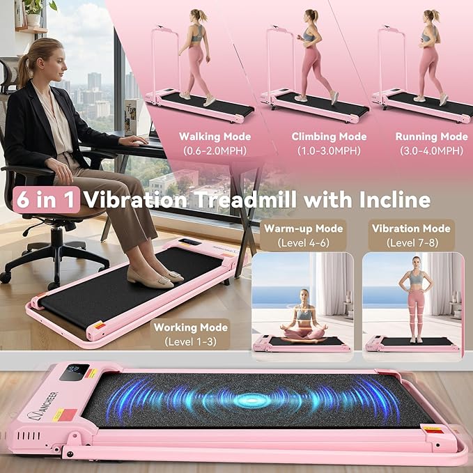 ANCHEER Walking Pad Treadmill with Foot Massage/Vibration Massage, Versatile Walking Pad with Incline and Handle Bar, 3.5HP Foldable Treadmill for Home/Office/Apartment
