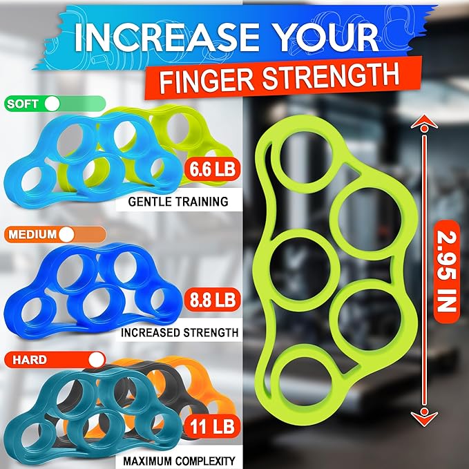 6Pcs Finger Strengthener with 3 resistance levels - Elastic Silicone Finger Exerciser with Shape-Retention and Ergonomic Design - Tear-Resistant Hand Stretcher with Comfort Grip for Hand Recovering