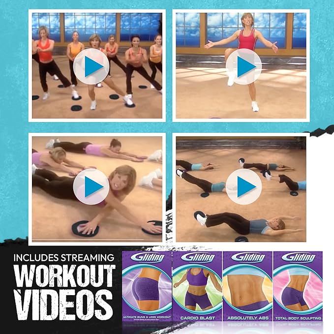 Gliding Discs for Working Out - Exercise Sliders for Carpet & Hardwood Floors 1 Pair, Authentic Workout Sliders Disc for Full Body Resistance Workout, Includes 4 Streaming Video Workouts