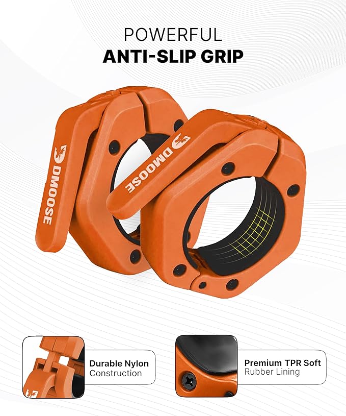 DMoose Fitness Barbell Clips 2 Inch (Pair) - Quick Release Olympic Barbell Clamps & Collars with Anti Slip TPR Grip for Secure Weightlifting and Powerlifting - Weight Clips for Bars at Home or Gym
