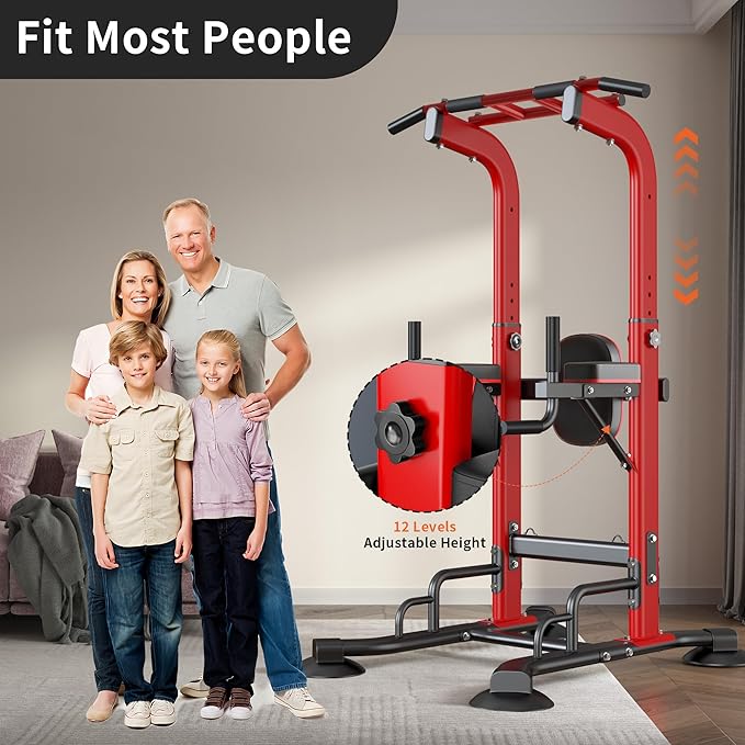 SogesHome Pull Up Bar and Dip Station, Heavy Duty 330LB Capacity Adjustable Home Gym Equipment for Strength Training, Multifunctional Push Up Bars for Arms, Back, Chest, Shoulders & Core Workout, Red