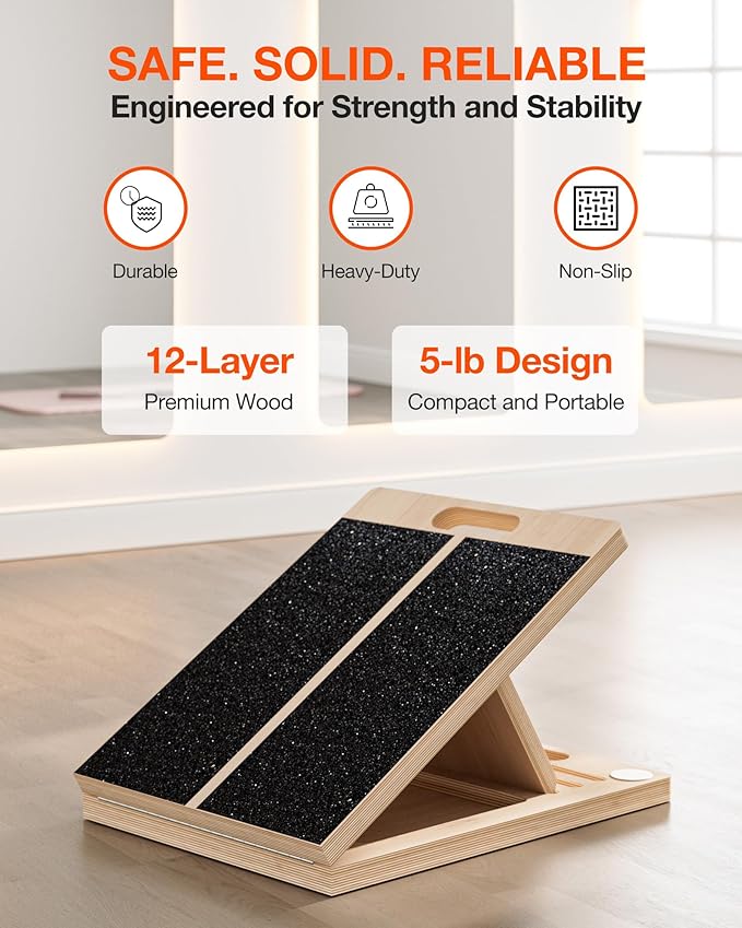 Frylr Portable Wooden Slant Board for Calf Stretching and Exercise, Adjustable Incline Wedge for Squats and Balance, Ankle, Knee and Heel Support, Professional Physical Therapy Equipment,Wood