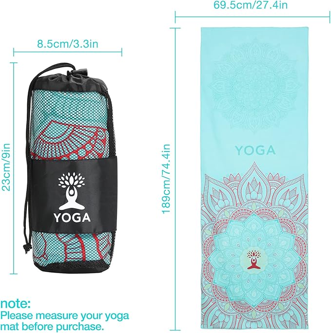 MoKo Hot Yoga Towel, Non-Slip Yoga Mat Towel with Grip Dots, 74.4"×27.3" Yoga Mat Cover for Pilates, Fitness, Meditation, Swimming Pool, Beach, Travel Yoga Mat with Corner Pockets