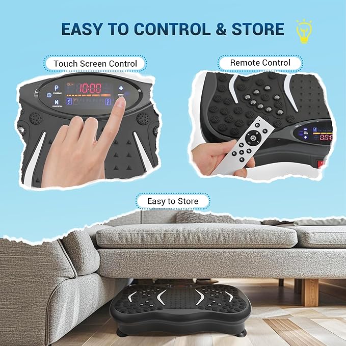 Mibest Vibration Plate Exercise Machine for Lymphatic Drainage & Weight Loss – Vibration Platform with Remote Control & Resistance Bands for Full Body Workout Fat Burn for Women & Men