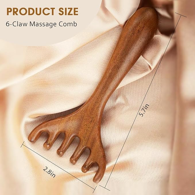 MoyRetty Wooden Head Massager, Sandalwood Scalp Scratcher with Storage Bag, Traditional Handcrafted Massage Tool (2 Pack)