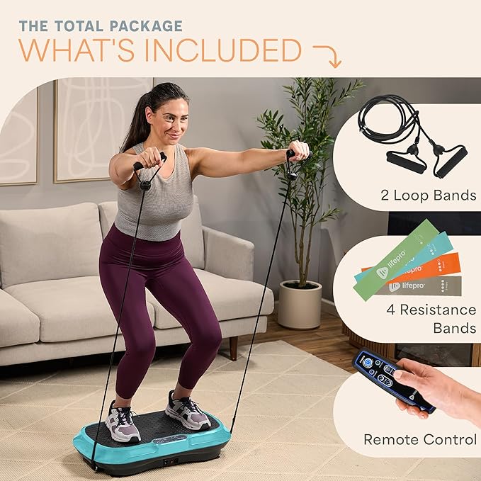 Lifepro Waver Vibration Plate Exercise Machine for Lymphatic Drainage, Muscle Activation, Full-Body Workout Vibrating Platform with Loop Bands, Fitness Equipment for Strength Toning & Fat Loss