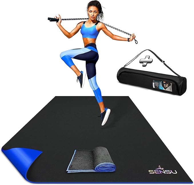 Sensu Large Exercise Mat – Extra Thick Non-Slip Workout Mat for Home Gym, Durable Shoe-Friendly Fitness Mat for Strength Training, Stretching, Cardio, and Balance Workouts (Multiple Sizes)