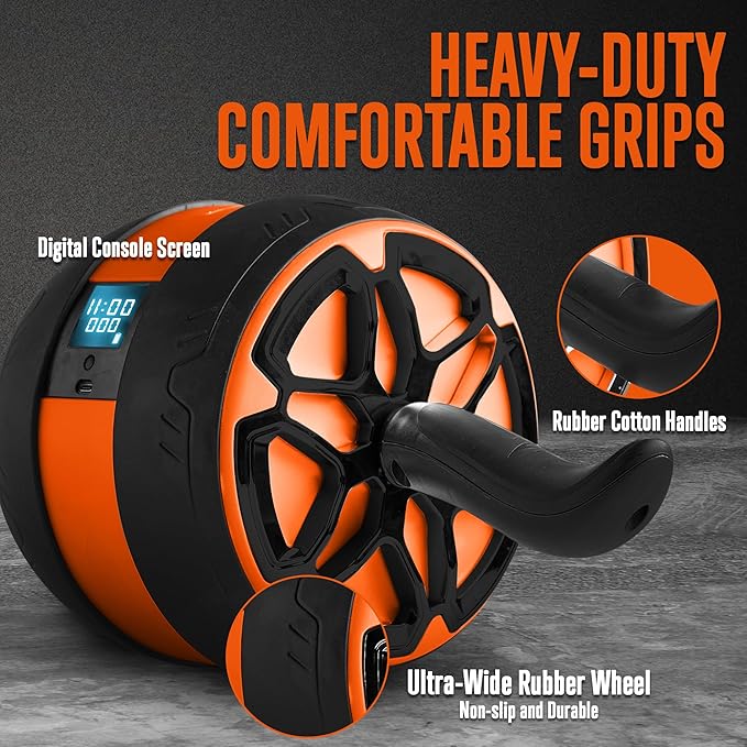 Squatz Digital Ab Roller Wheel - Ultra Wide Ab Wheel with Pilates Mat, for Abdominal and Core Strength Training with Exercise Program, With Rubber Handles, Overall Strength Builder for Men and Women