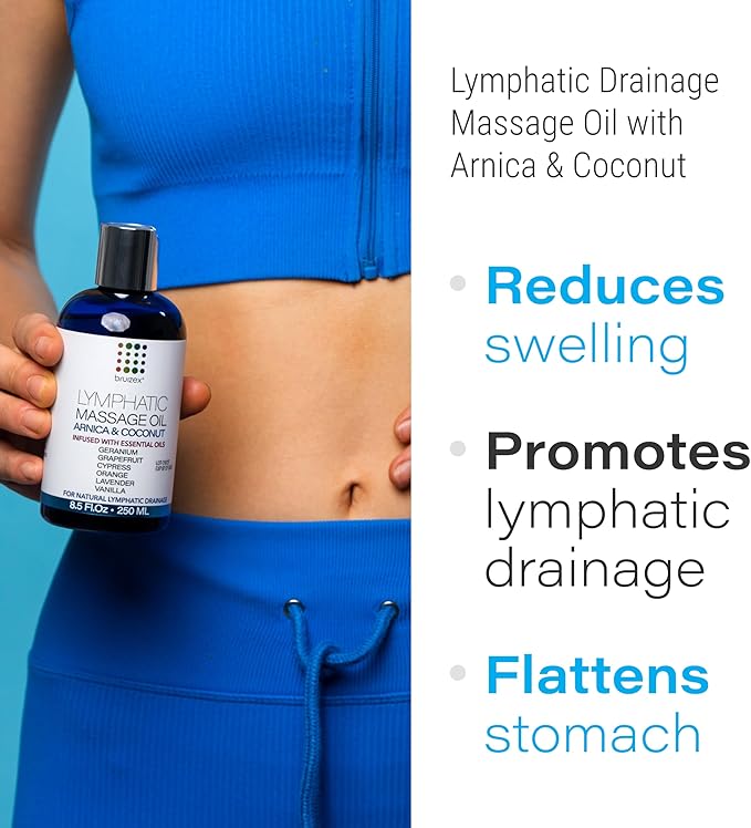 Bruizex Lymphatic Drainage Massage Oil with Arnica Oil & Coconut for Post Surgery Recovery & Lymphatic Drainage Massager, Liposuction, 360 Lipo, BBL, Tummy Tuck Procedure, Moisturizing Formula, 8.5 Oz