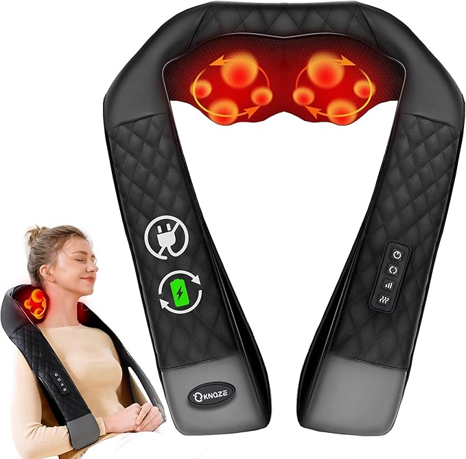 KNQZE Shiatsu Cordless Neck and Back Massager with Heat, Rechargeable Neck and Shoulder Massager, 4D Deep Tissue Kneading Massage for Leg, Full Body Muscle Pain Relief, 2026 Upgraded Ergonomic Design