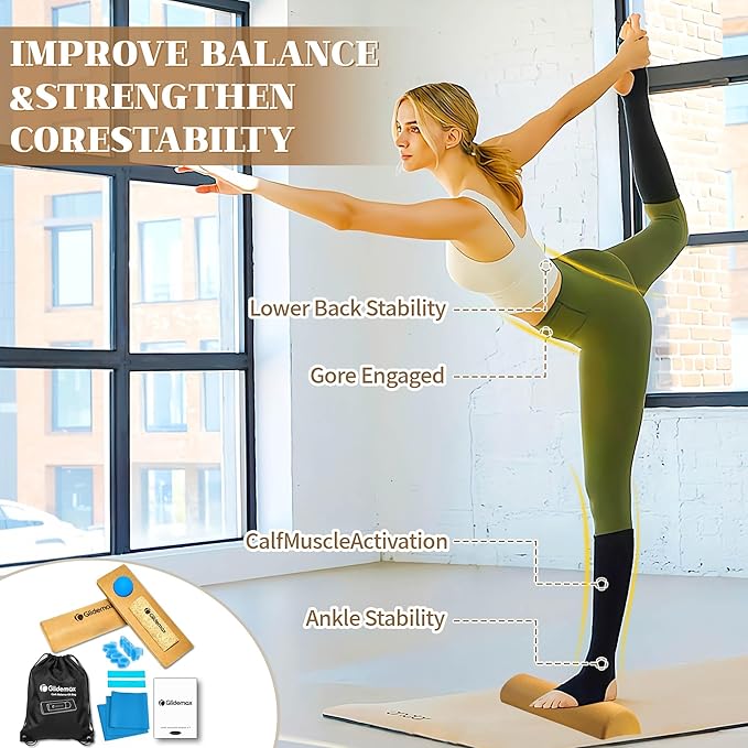 Upgraded Balance Trainer, Cork Balancing Board with User Guide-12In, Foot Ankle Strengthener Calf Stretcher, Plantar Fasciitis Bunion Arch Relief, Stability Trainer Double Leg Foot Strength Equipment