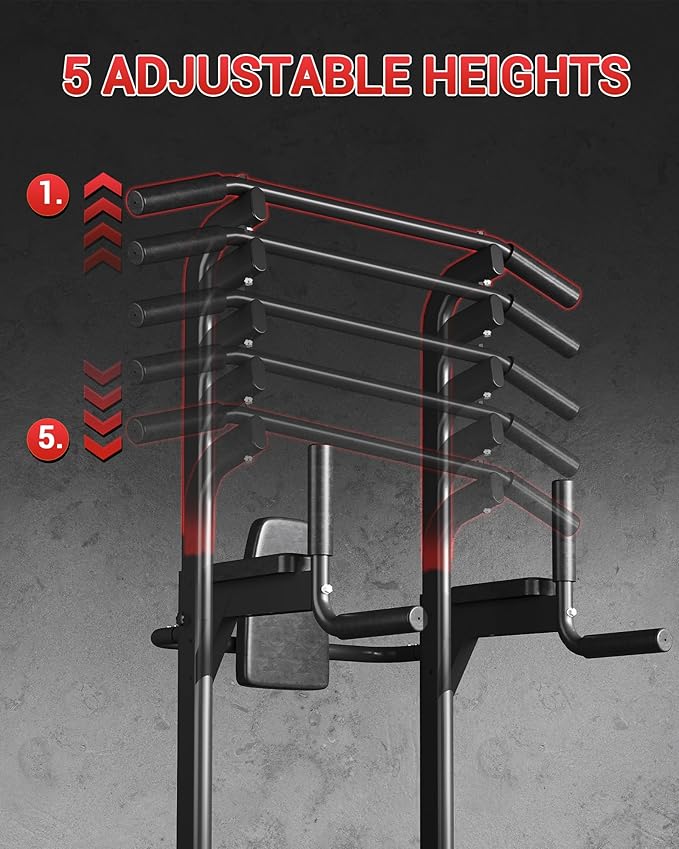 Power Tower, Heavy Duty Pull Up Bar 450LB Capacity, Multi-Functional Dip Station Adjustable Height, Strength Training Equipment Full Body for Home Gym, Pull-Ups, Dips & Leg Raises, Carbon Steel