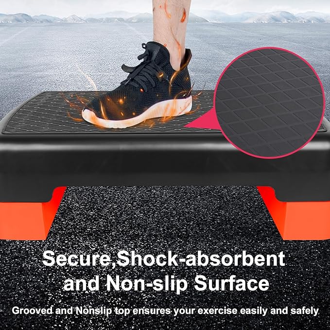 Exercise Workout Aerobic Step Platform Trainer, 18" Aerobic Stepper with 4"-6" Adjustable Height Risers