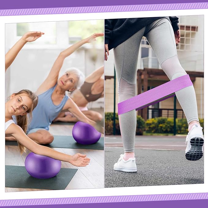 Poen Pilates Equipment Kit for Home Workout Pilates Ring and Ball Set for Women 12'' Circle Yoga Fitness Essentials Kit with Resistance Bands, Yoga Strap, Socks,Bag