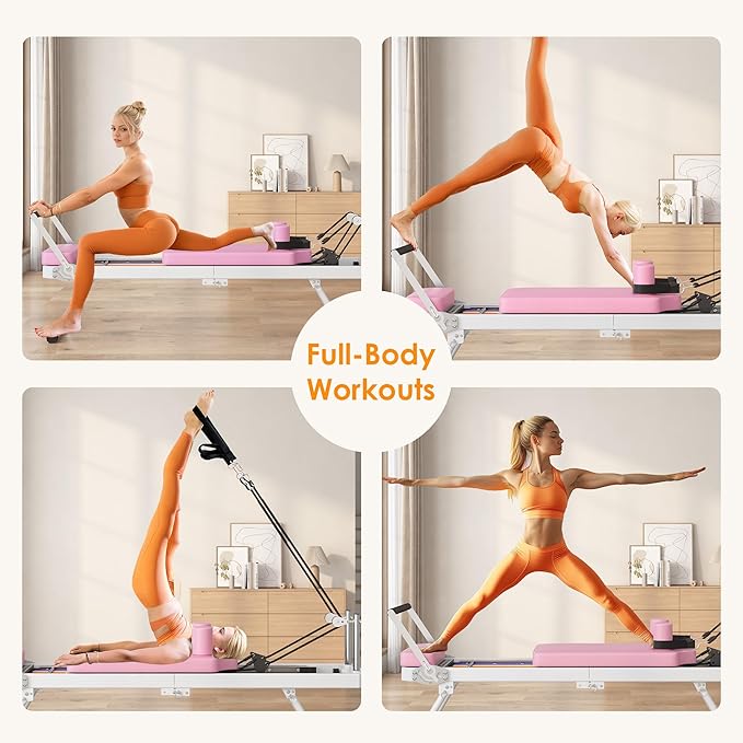 Foldable Pilates Reformer Machine for Home Use - 330lbs Capacity with 5 Alloy Springs, 11 Resistance Levels & UP Leather Surface, Space-Saving Fitness Equipment