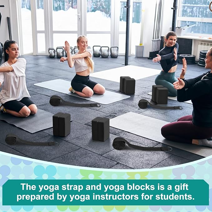 Meooeck 18 Pcs Yoga Blocks and Strap Set Include 12 EVA Foam Yoga Blocks Bulk 9"x6"x3" with 6 Adjustable 8 ft Straps D Ring Non Slip Props for Stretching Pilates Workout Studio Home Gym