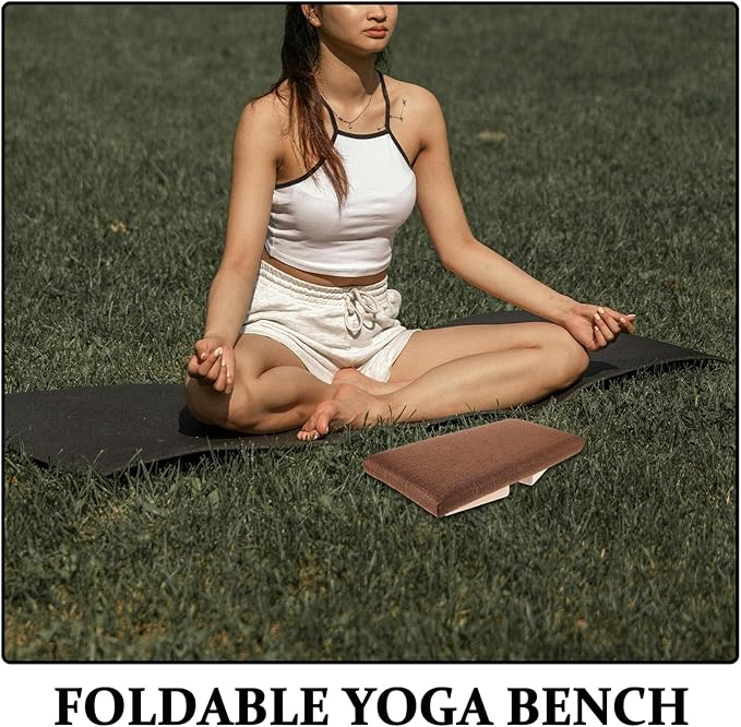 Hemoton Wooden Folding Meditation Stool Ergonomic Prayer Bench for Knee Support Compact Foldable Auxiliary Chair for Yoga and Mindfulness Practice