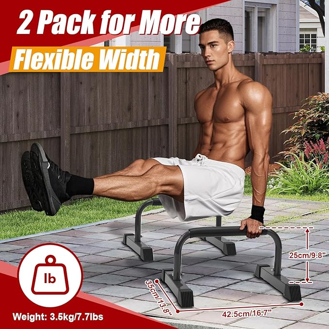 Push Up Bars: Sweat-resistant Parallettes Bar for Handstands L-sit & Dip, No Wobbling Strength Training Pushup Stands for Women Men Workout Core Exercise at Home Floor Gym