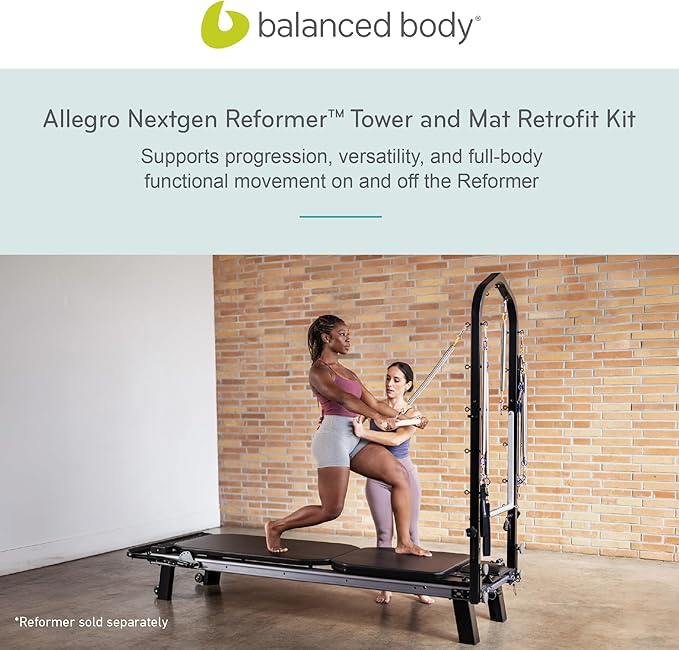 Balanced Body Allegro Nextgen Reformer Tower and Mat Retrofit Kit, Pilates Equipment for Home Use