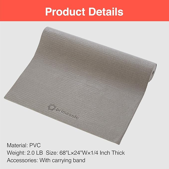 Primasole Yoga Mat with Carry Strap for Yoga Pilates Fitness and Floor Workout at Home and Gym Non-slip 9 colors