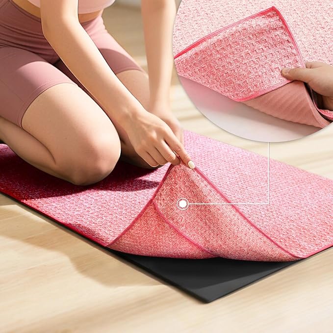 Hot Yoga Towel,Microfiber Yoga Mat Towels Non Slip for Hot Yoga Absorbent Microfiber Sweat Anti-Slip Cover,Bikram,Pilates,Exercise,Fitness 24 inch X 72 inch Pink 2 Pack