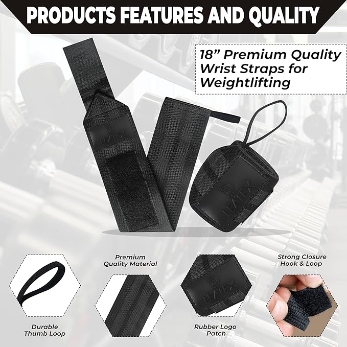 Weight Lifting Wrist Wraps 18" Wrist Support with Heavy Duty Thumb Loop - Best Gym Wrist Wraps for Powerlifting Competition, Strength Training, Bodybuilding - for Men & Women