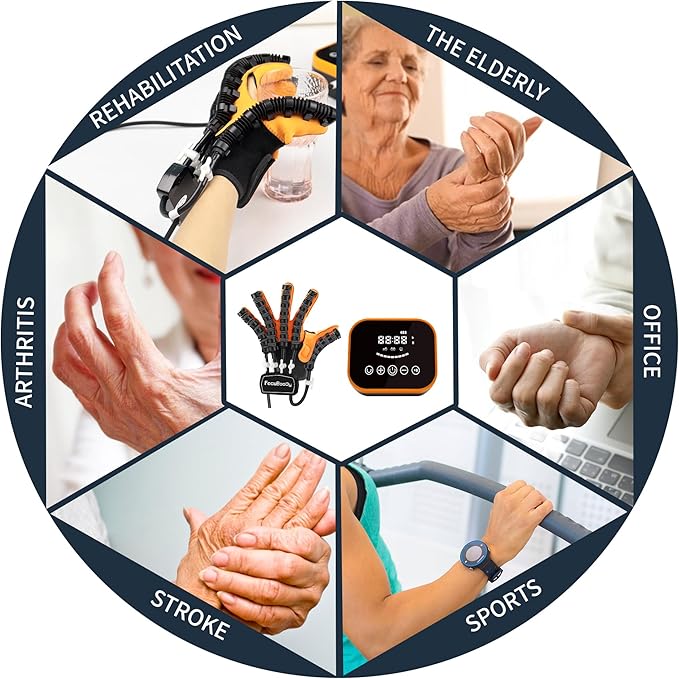 Rehabilitation Robot Gloves Equipment for Stroke Recovery, Hand Strength Exercise, and Adaptive Training Hemiplegic Finger with USB Chargeable Orange(Size XL,Left Hand)