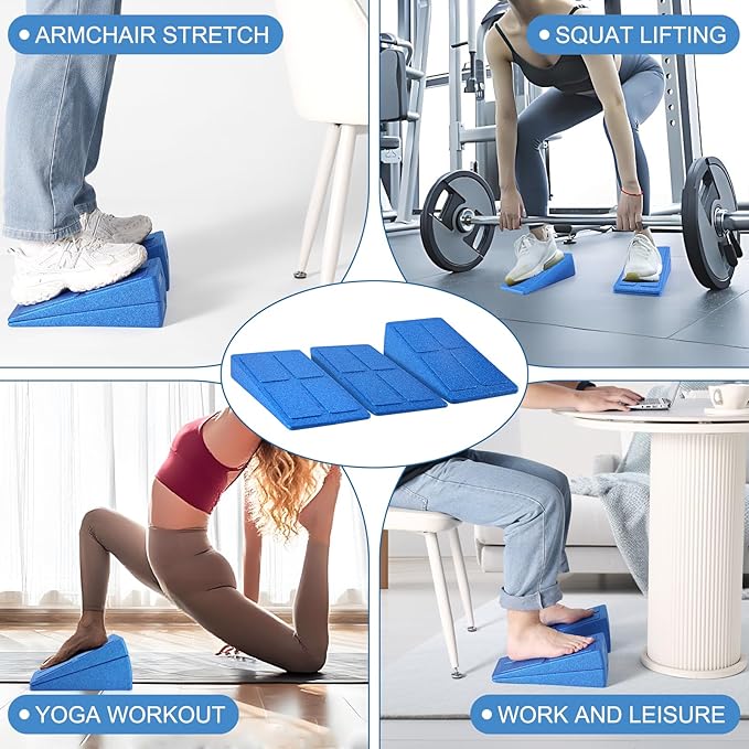Slant Board Squat Wedge for Calf Stretching，3 Pcs 12" x 6.3" Foot Stretcher Balance Board for Plantar Fasciitis, Adjustable Foam Slant Board Wedge Great for Exercises
