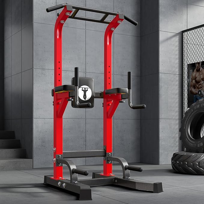 SogesPower Multi-Function Power Tower Pull Up Bar Station Pull Up Dip Station for Home Gym, 10-Level Adjustable Height Pull Up Bar Stand Dip Bar Strength Training Workout Equipment