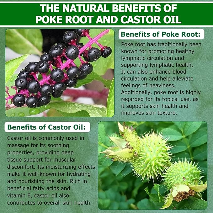 Organic Poke Root Castor Oil, Natural Lymphatic Support Massage Oil, Soothing Relief for Cysts, Boils, Breast, Fibroids, Swollen Lymph Nodes & Joint, Deep Tissue Drops – 2 Fl Oz, Citrus Spark