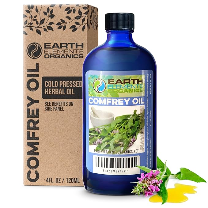Comfrey Oil Raw with Sunflower Oil, Infused Herbal Body Oil, Sore Muscles, Aches, Organic Skincare for All Skin Types - 4 fl oz