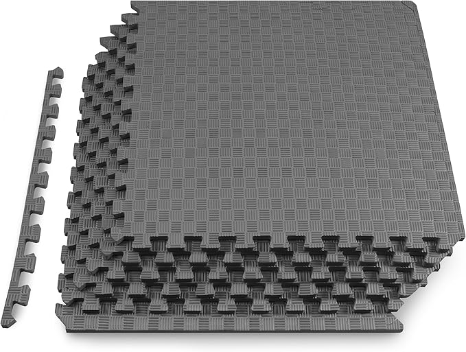 ProsourceFit Exercise Puzzle Mat ½-in, Checkered EVA Foam Floor Tiles w/Non-Slip Texture, Gym Mat w/Interlocking Foam Tiles for Adjustable Surface, Shock Absorbing, Waterproof Gym Flooring, Grey