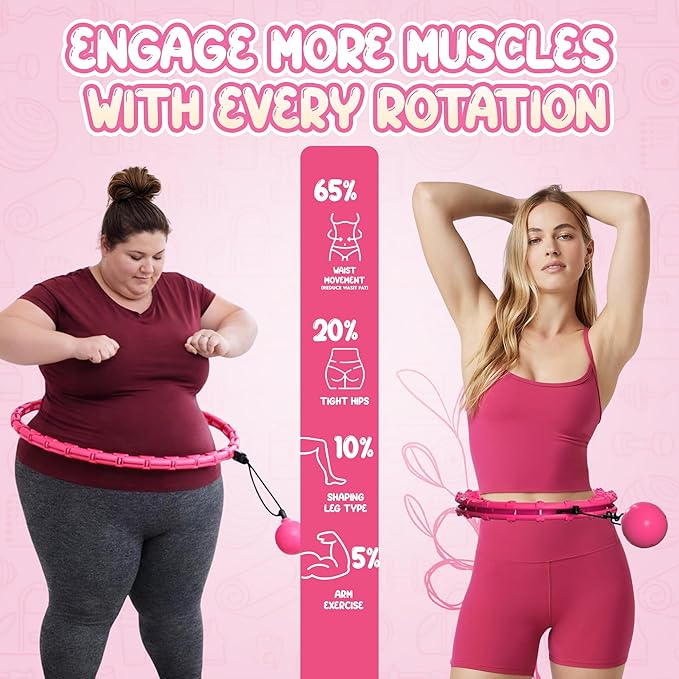 Weighted Hula Hoop with Exercise Belt - Infinity Hoop with 28 Detachable Links, Smart Weighted Hula Hoops for Adults and Beginners, Adjustable Tummy Exercise Weight Loss Equipment for Women & Men