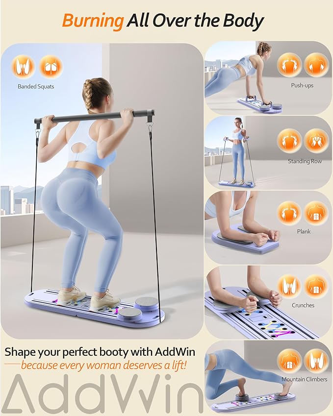 Pilates Reformer Set, Pilates Board for Home Workout, 2025 Upgrade Multifunctional Foldable Pilates Reformer Board for Women Home Office Use