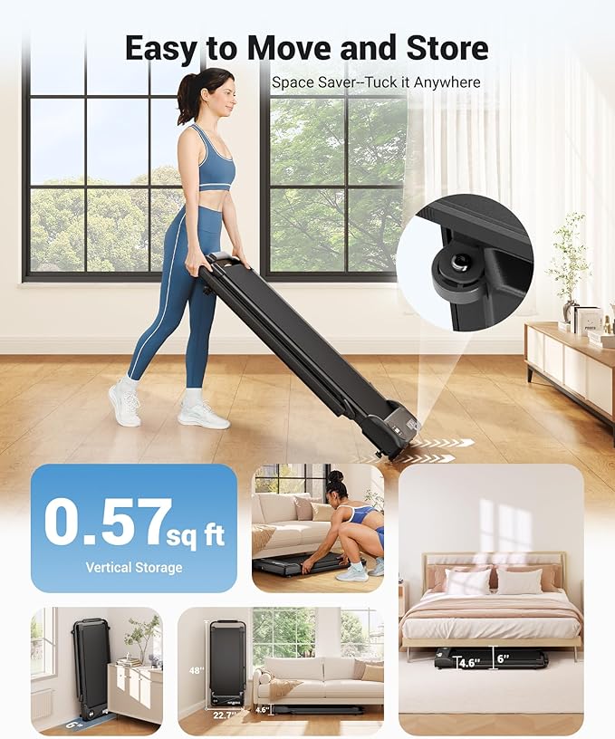 THERUN Walking Pad, 2 in 1 Foldable Treadmills for Home, 2.5HP Under Desk with Handle Bar, 16" Widened Running Belt, with Remote Control