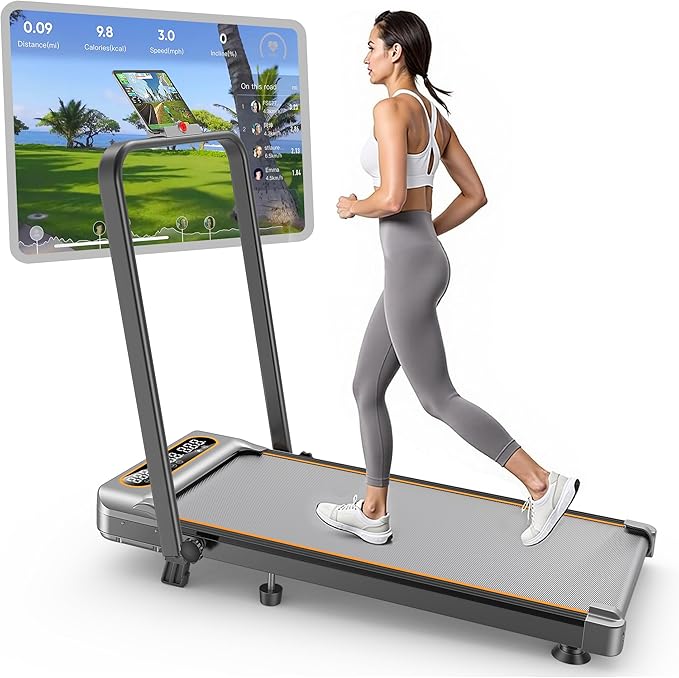 Foldable Treadmill with 10% Incline, Upgrade 3.5HP Low Noise Walking Pad Treadmill with Handle Bar, Trisomy 4 in 1 Portable Under Desk Treadmills for Home/Office, 350Lbs Capacity, APP & Remote Control