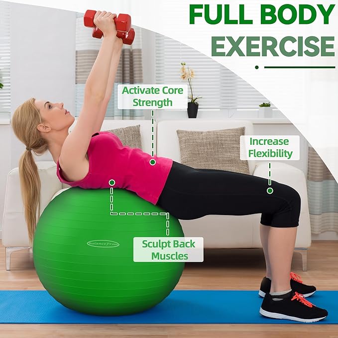 Fitvids Exercise Ball for Fitness, Yoga, Pilates with Quick Pump, Anti-Burst Slip Resistant Balance Ball