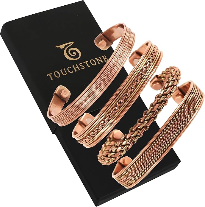 Touchstone copper bracelets | gift for men women |adjustable 100% pure solid real magnetic jewelry | handmade bracelet set combo | rope braided tibetan bangles.