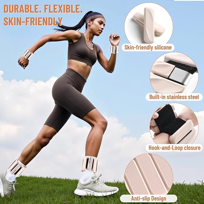 Wrist & Ankle Weights for Women and Men, 2lbs/4lbs Pairs Adjustable Silicone Weighted Bangles for Arm & Leg Workouts, Perfect for Pilates, Barre, Yoga, Walking & Home Fitness 24055