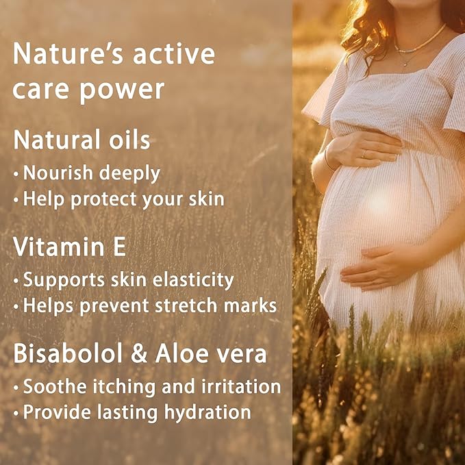 Massage Body Oil for Pregnant Woman – Maternity Skincare Oil, Skin Elasticity Increase by 35% – Prevents Stretch Marks, Safe to use for mom & Baby – Vegan, 125 ml / 4.23 Fl Oz