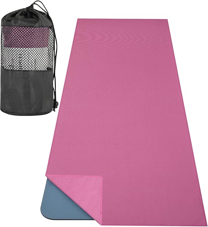 MoKo Hot Yoga Towel, Non-Slip Yoga Mat Towel with Grip Dots, 74.4"×27.3" Yoga Mat Cover for Pilates, Fitness, Meditation, Swimming Pool, Beach, Travel Yoga Mat with Corner Pockets