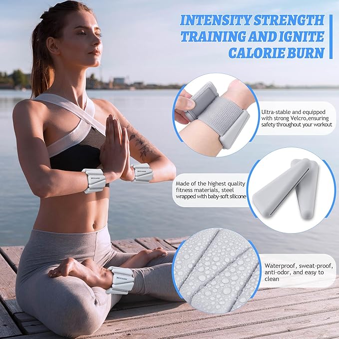 Ankle Weights for Women Wrist Weights Set of 2 (1 lb/2 lb Each) Adjustable Arm Leg Weight for Womens Men Suitable for Walking Swimming Running Pilates Yoga Gym