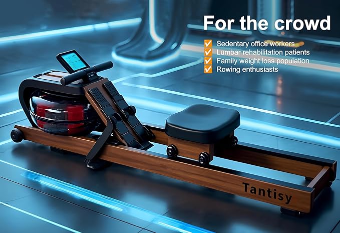 Foldable Rowing Machines for Home with Adjustable Large Water Tank & Comfortable Seat for Real Experience Immersive Water Rower, APP Link,Joint 0 Impact 330LBS Weight Capacity;