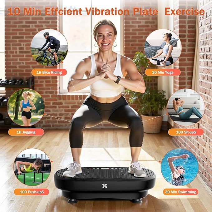 Vibration Plate Exercise Machine, Vibration Plate Platform for Lymphatic Drainage, Stand Shake Board Whole Body Workout Vibrating Plate for Weight Loss with Resistance Bands for Women Men