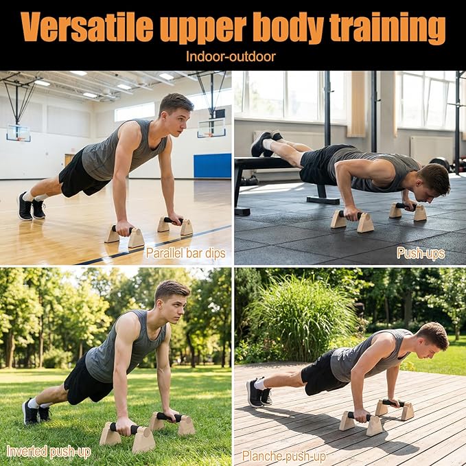 2 Pcs Portable Calisthenics Equipment Parallettes Bars Wooden Push Up Bars with Non-Slip Base, 7.9 Inch Handstand Training Blocks & Push Up Handles, for Home Workout Strength Training