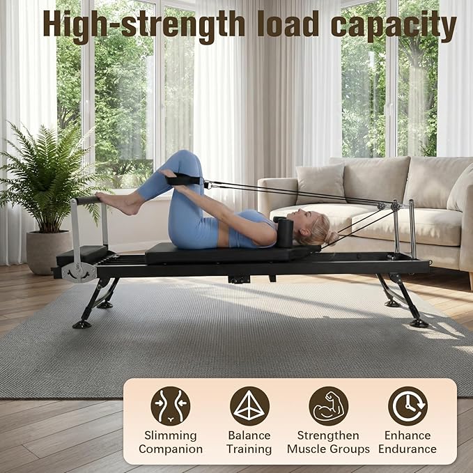 Generic 78 in Pilates Reformer with Springs Resistance Adjustable Fitness Equipment 300 LBS Capacity Smooth Glide Carriage Reformer for Home and Studio Use