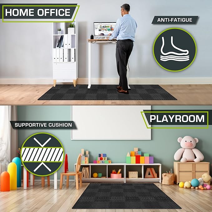 ProsourceFit Exercise Puzzle Mat ½-inch, Checkered EVA Foam Floor Tiles w/ Non-Slip Texture, Gym Mats w/ Interlocking Flooring for Adjustable Surface, Shock Absorbing, Black, 36 SQ FT - 36 Pieces