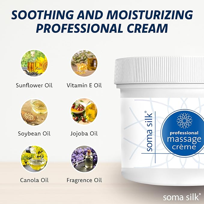 Professional Massage Cream, 1/2 Gallon - Smooth & Silky Massage Creme for Massage Therapy - Calendula & Jojoba Oils - Long Lasting Glide - Washes Clean from Linens - Spa & Therapist Supplies
