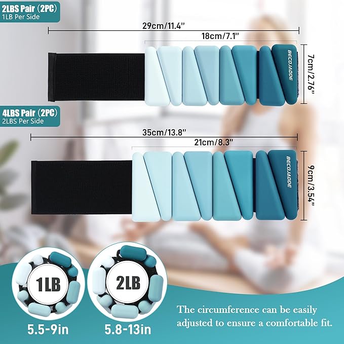 Ankle Weights for Women Wrist Weights Set of 2 (1 lb/2 lb Each) Adjustable Arm Leg Weight for Womens Men Suitable for Walking Swimming Running Pilates Yoga Gym