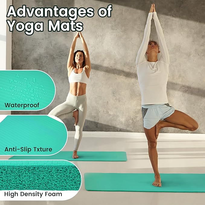 Fitvids Yoga Mat, 1/2-Inch Extra Thick High Density Exercise Mat, Anti-Tear Exercise Yoga Mat with Carrying Strap, Suitable for Various Yoga Exercises